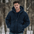 Men's Vintage Fairman Island Jacquard Thick Warm Zip Hooded Sweater Cardigan artswardrobe