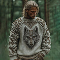 Men's Vintage Viking Wolf Pattern Knit Pullover Sweater artswardrobe