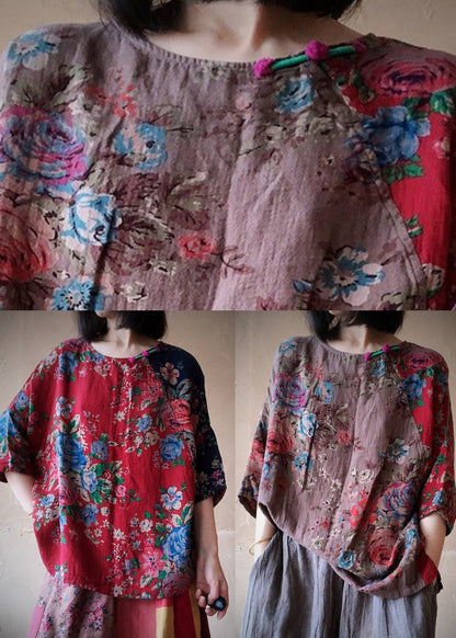 Organic Colour 1 O-neck Print Cotton Top Long Sleeve