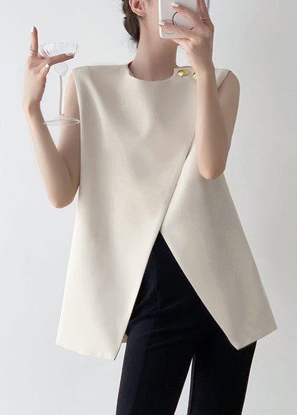 Stylish White Asymmetrical Spandex Tank Sleeveless