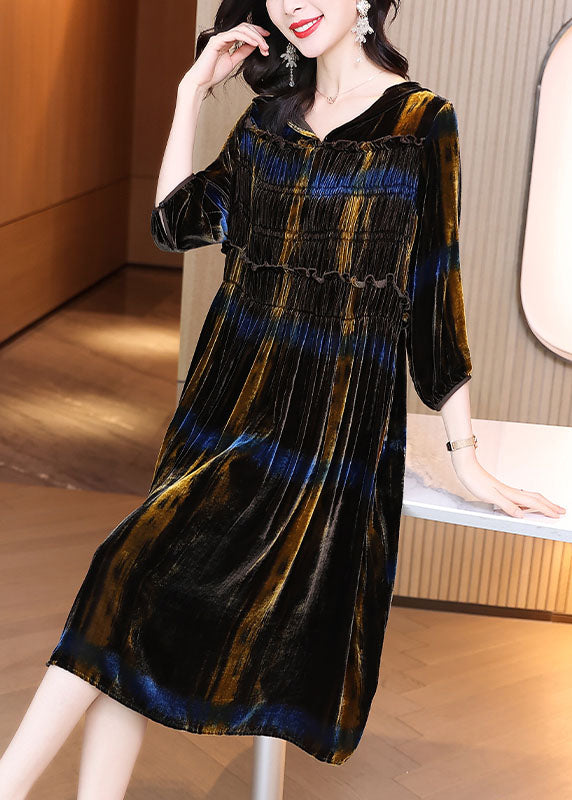 Gradient Color Wrinkled Velour Holiday Dress Winter