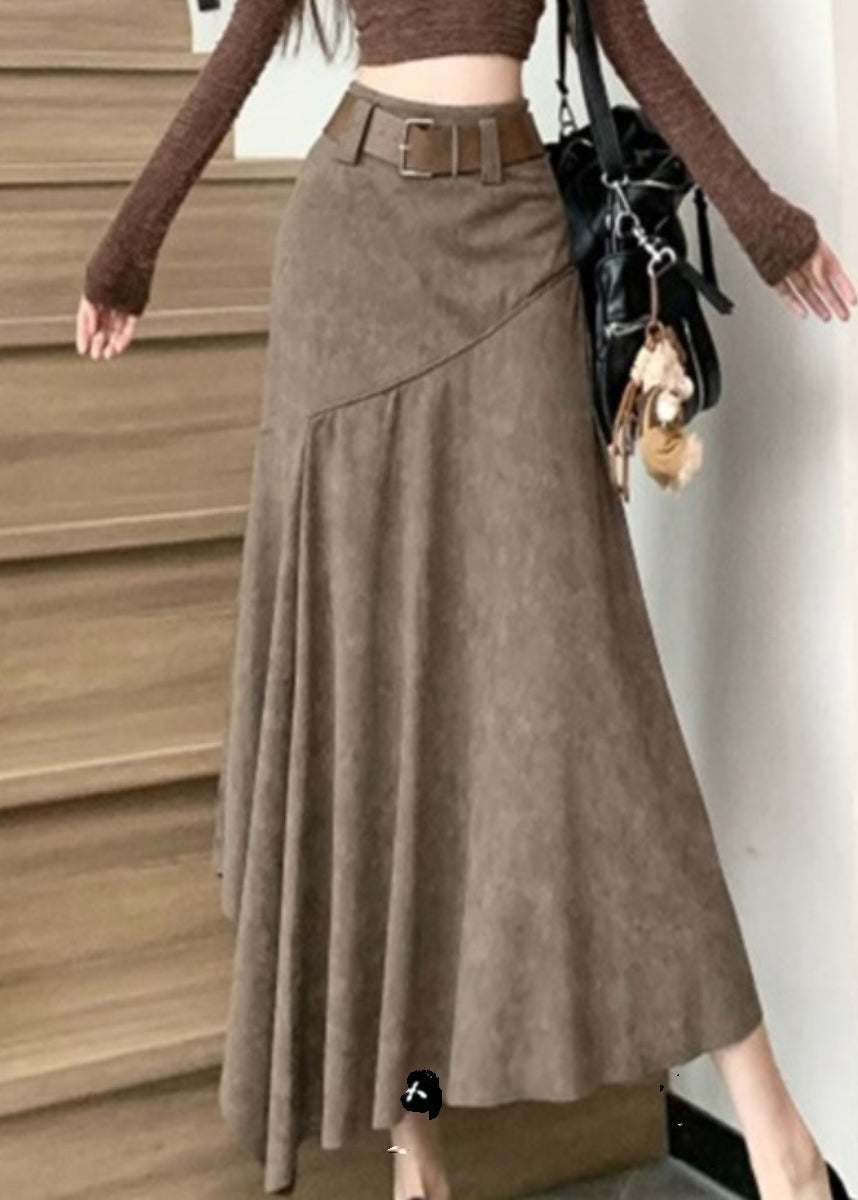 New Coffee Asymmetrical Wrinkled a Line Skirts Summer