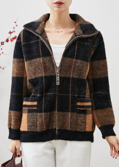 Colorblock Zip Up Plaid Mink Velvet Coats Spring