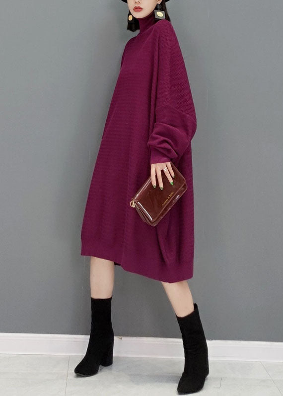 Green Turtleneck Knitted Sweater Dress Fall