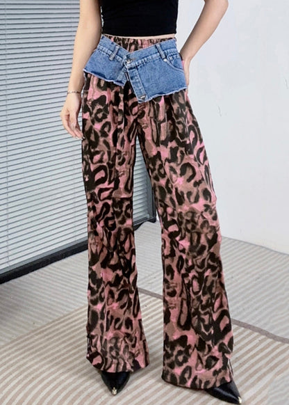 Purple Leopard Print Patchwork Pants Summer