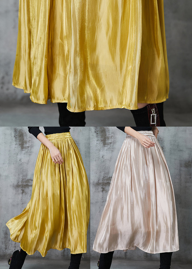 Apricot Draping Silk a Line Skirt Elastic Waist Spring