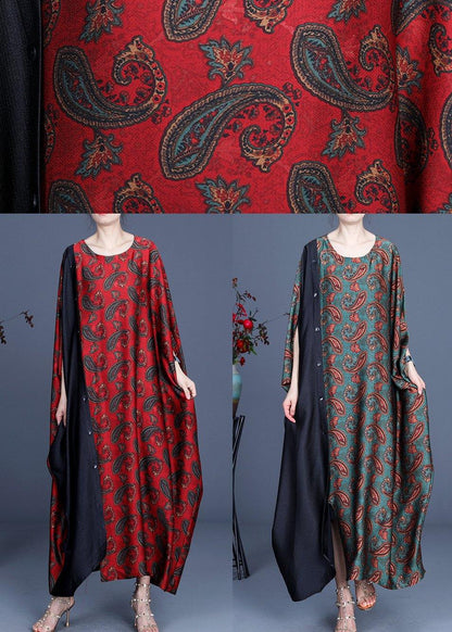 Green Print Batwing Sleeve Party Dress Summer Spring
