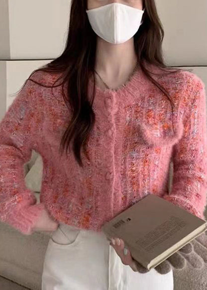 Purple O Neck Button Mink Hair Knitted Coats Fall
