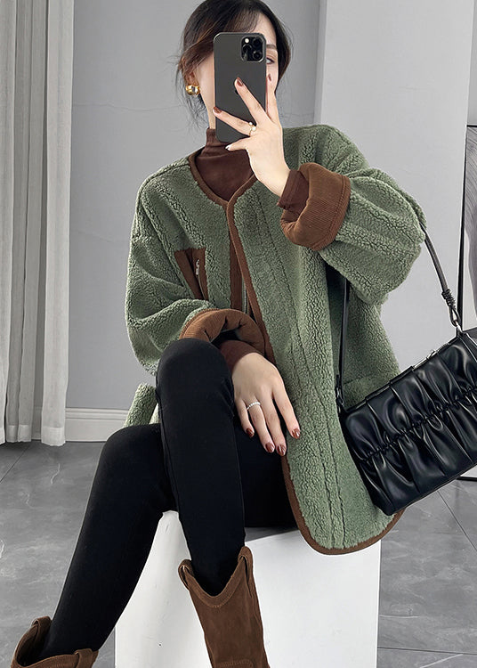 Organic Green Oversized Patchwork Faux Fur Teddy Coat Winter