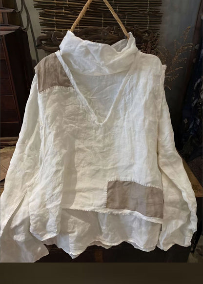 White V Neck Waistcoat and T Shirt Linen Two Pieces Set Spring