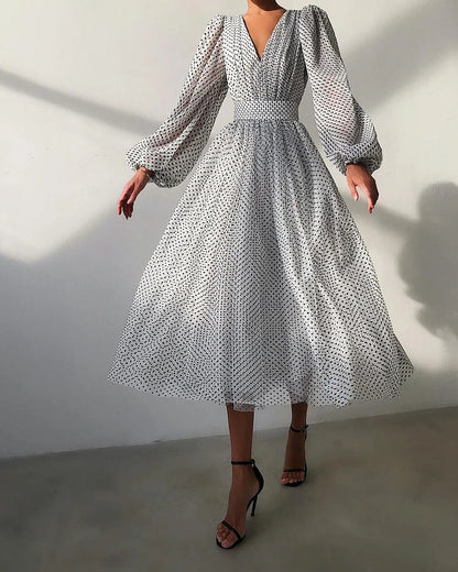 Dot Patchwork a Line Chiffon Dresses Spring