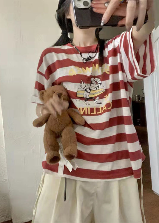 New Loose Cartoon Striped T-shirt
