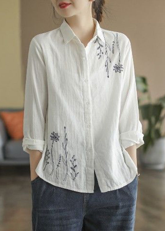 White Peter Pan Collar Cotton Top Fall