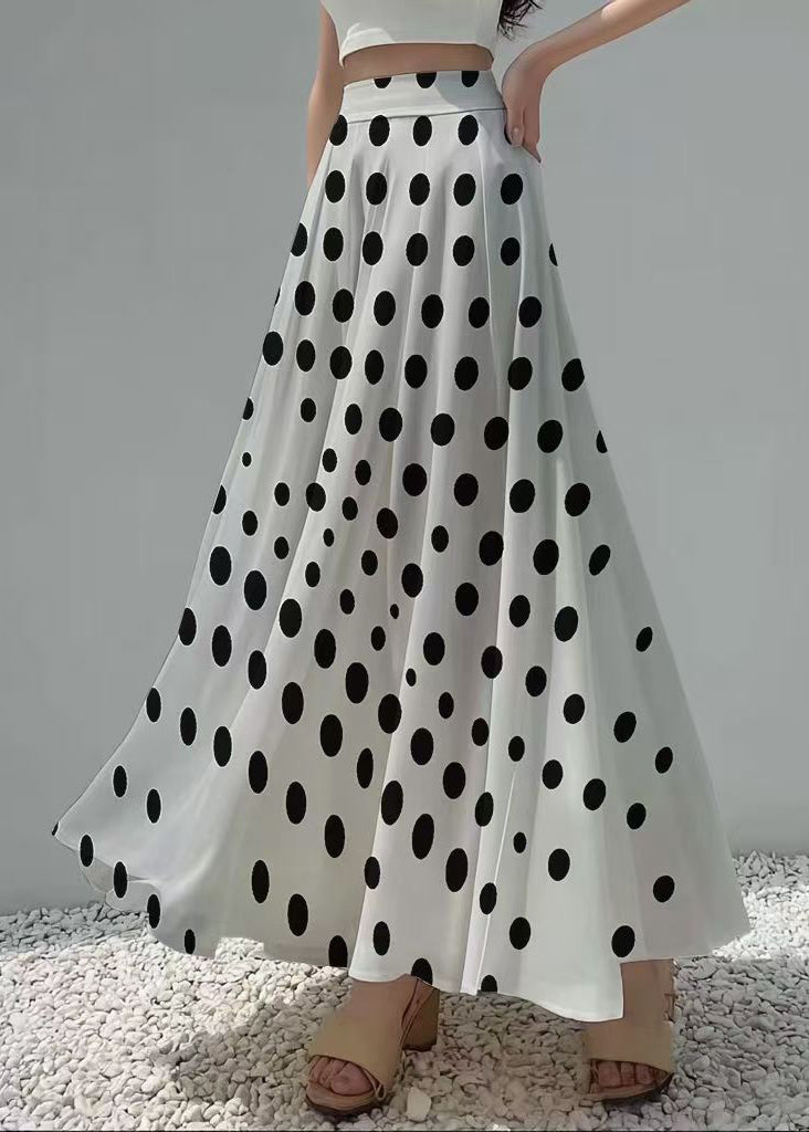 White Dot Print Exra Large Hem Chiffon Skirt Summer