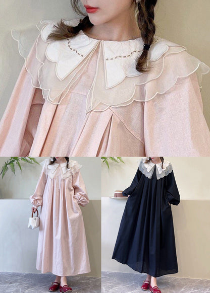New Pink Peter Pan Collar Cotton Dresses Spring