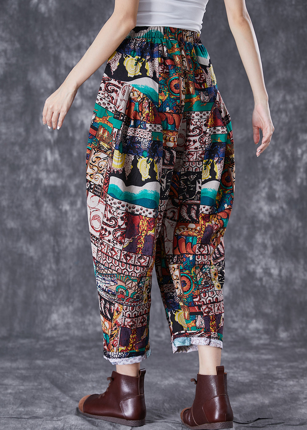 Chocolate High Waist Oversized Print Cotton Pants Summer