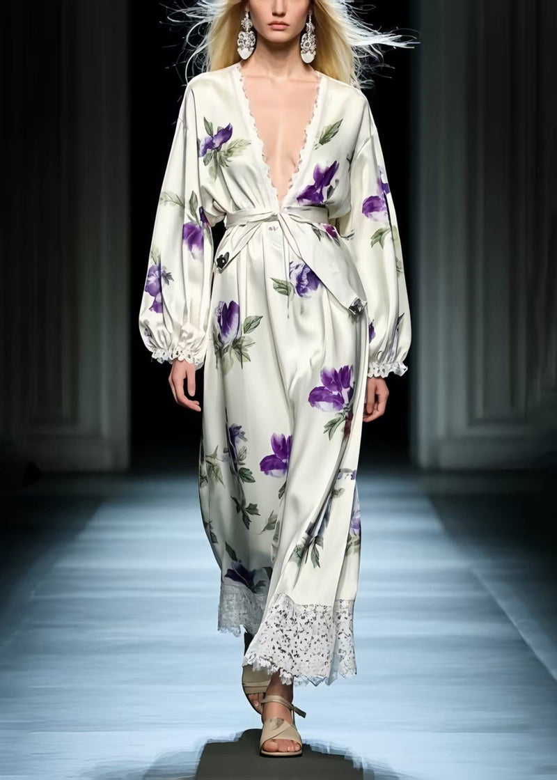 Purple Patchwork Silk Tunic Dresses Spring