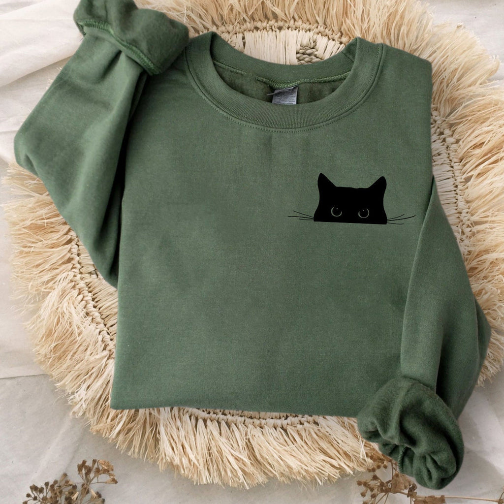 Cute Black Cat Art Print Sweatshirt elevenforest