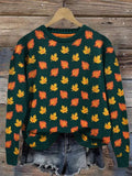 Women's Halloween Maple Leaf Design Printed Crew Neck Sweatshirt artswardrobe