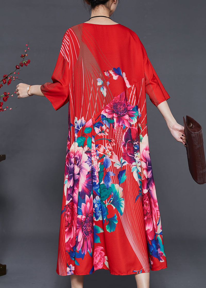 Italian Red Oversized Silk Dresses Summer