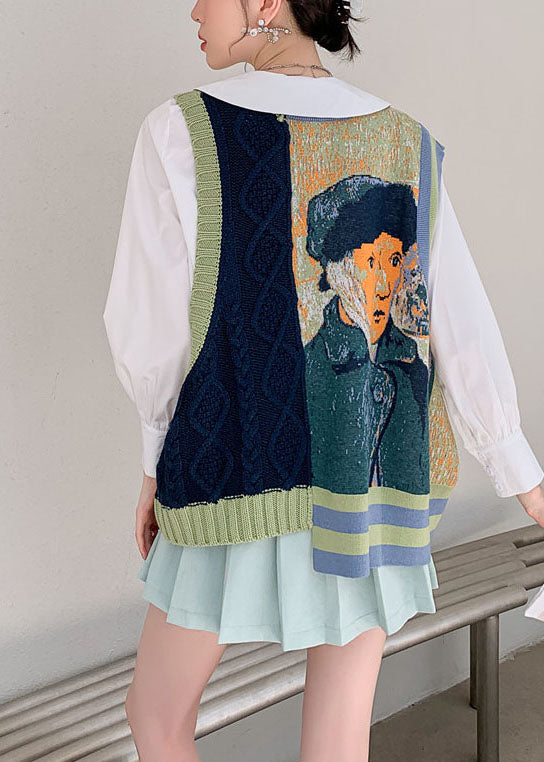 Diy Green V Neck Jacquard Cozy Fall Knit Vest