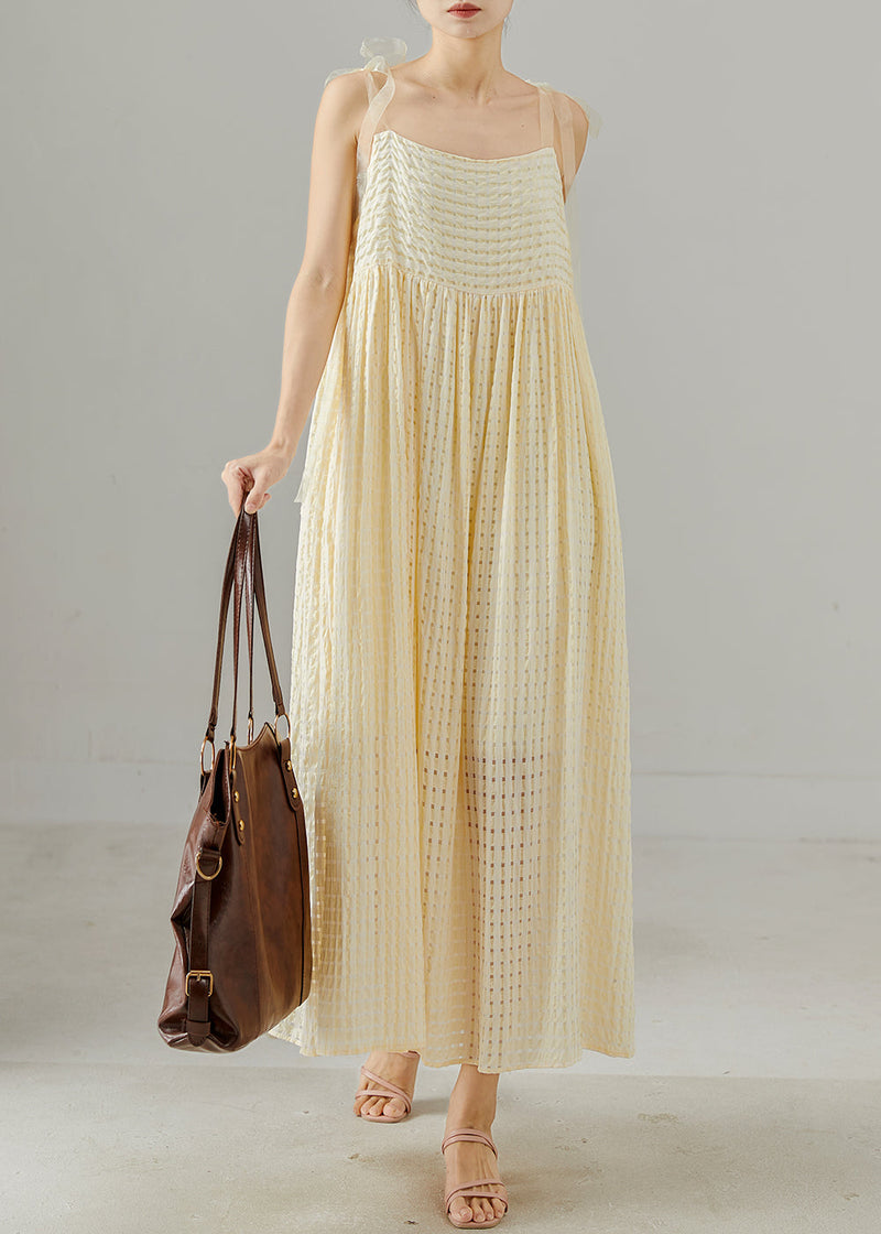 Yellow Hollow Out Cotton Cami Dresses Summer