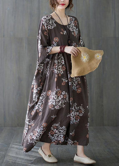 Chocolate Patchwork Print Summer Vacation Dress Half Sleeve