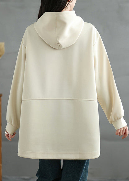 Beige Embroidered Graphic Cotton Sweatshirts Top Spring
