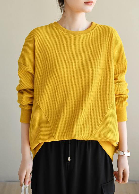 Art Yellow Cotton O Neck Long Sleeve Loose Sweatshirt