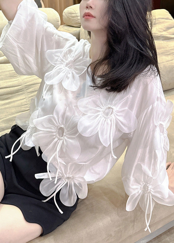 Rose O-neck Chiffon Shirt Bracelet Sleeve
