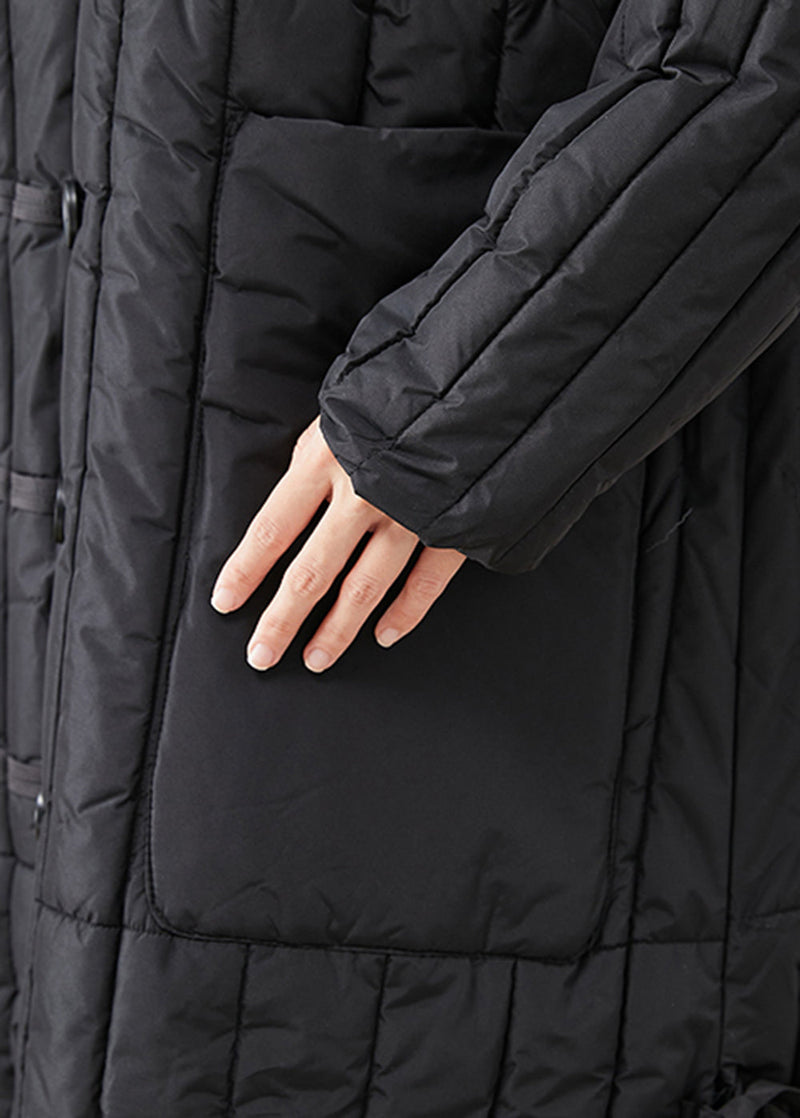 Black Oversized Striped Fine Cotton Filled Puffers Jackets Winter