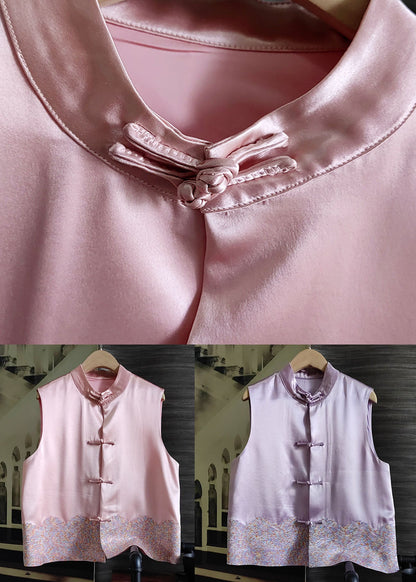 Purple Patchwork Embroideried Silk Tops Sleeveless