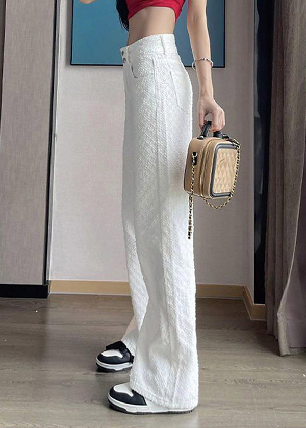 White Pockets High Waist Denim Pants Spring