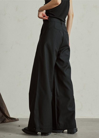 Black High Waist Pockets Wide Leg Pants Fall