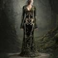 Comstylish Halloween Dark Forest Ladies V-neck Velvet Long Dress