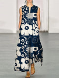 Comstylish Elegant Color Clash Floral Patchwork Women's V-neck Vest Maxi Dress