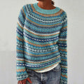 Vintage Icelandic Geometric Knit Pattern Women's Crew Neck Sweater elevenforest