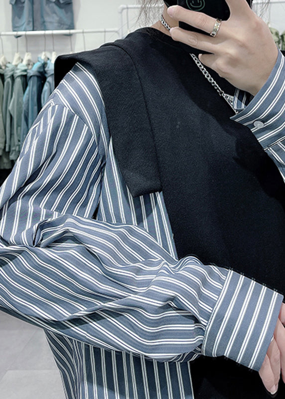 Black O-neck Striped Patchwork Sweatshirts Spring