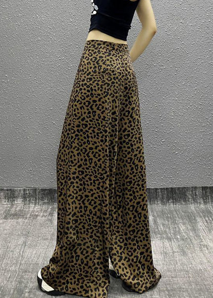 Leopard Pockets High Waist Cotton Wide Leg Pants Summer