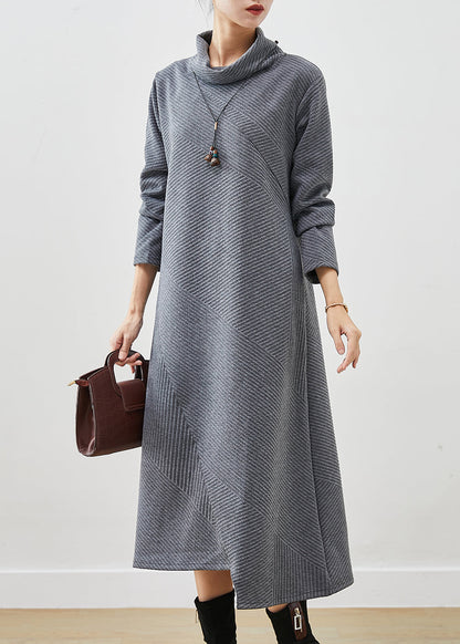 Grey Turtle Neck Cotton Vacation Dresses Fall
