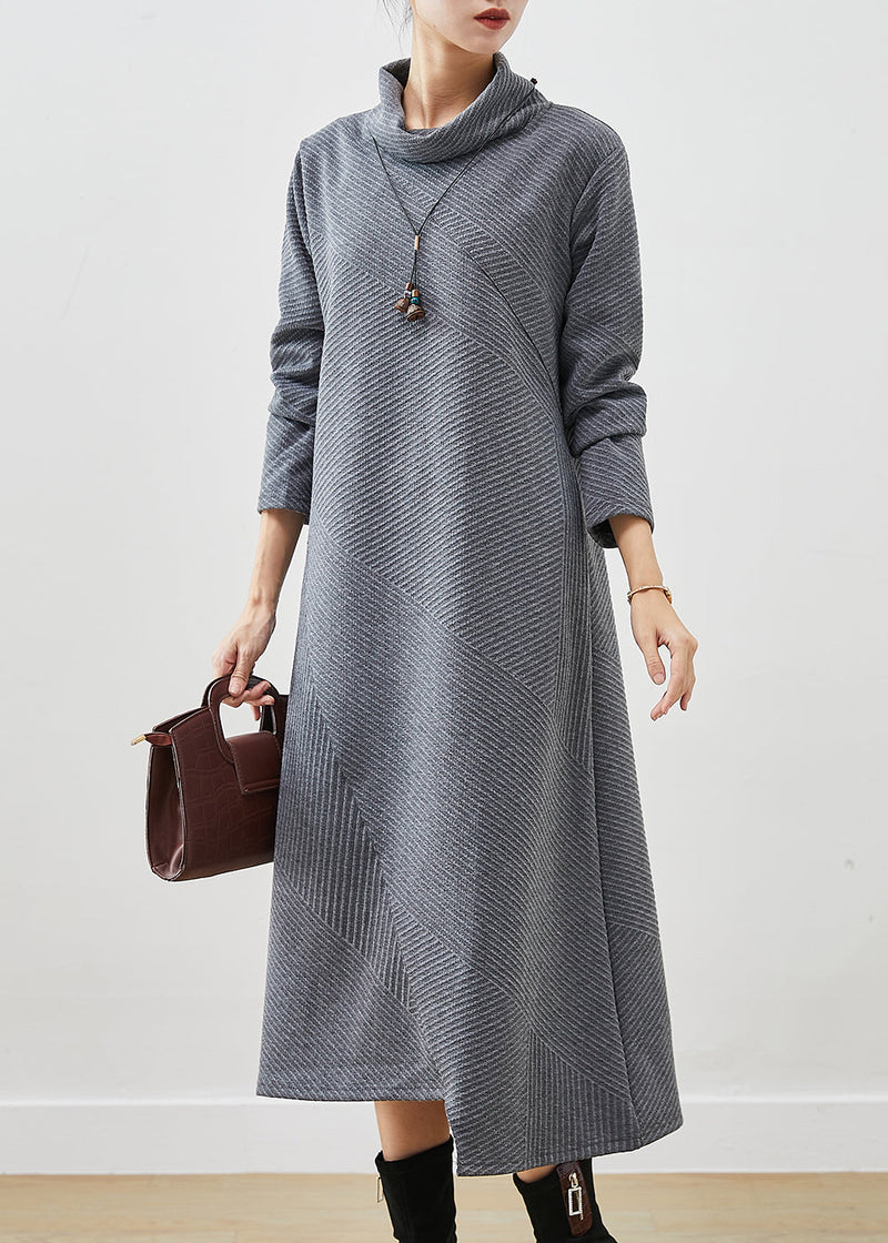 Grey Turtle Neck Cotton Vacation Dresses Fall