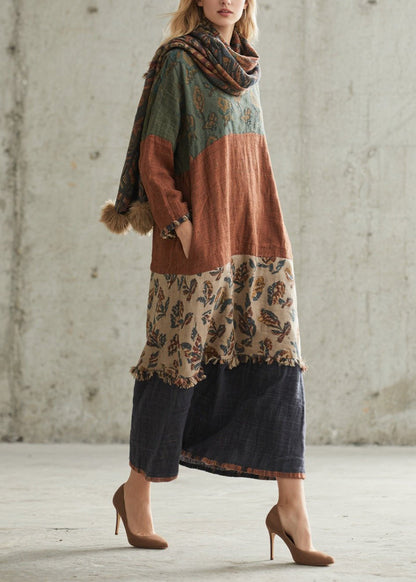 Colorblock Print Patchwork Cotton Dresses Fall