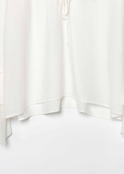 White V Neck Ruffled Patchwork Chiffon Top Fall