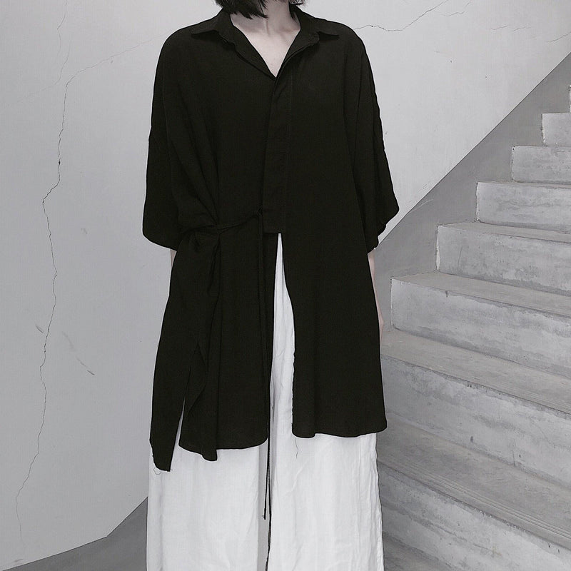 Diy Lapel Batwing Sleeve Blouses for Photography Black Top