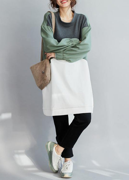 100% O Neck Cotton Spring Clothes Work Outfits Patchwork Dress