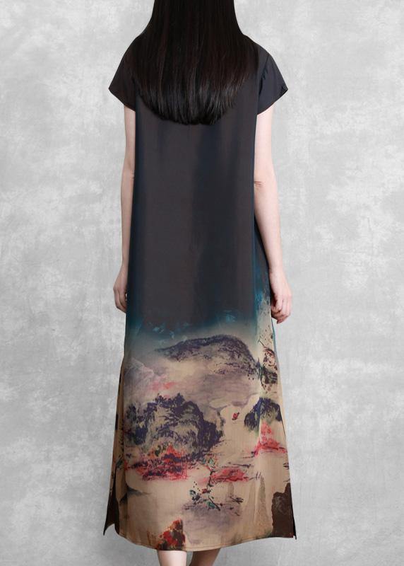 Mountain Paiting Satin Dress Long Summer Dresses