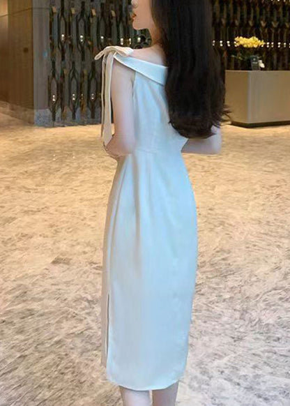 Beige Lace Up Side Open Cotton Dresses Summer