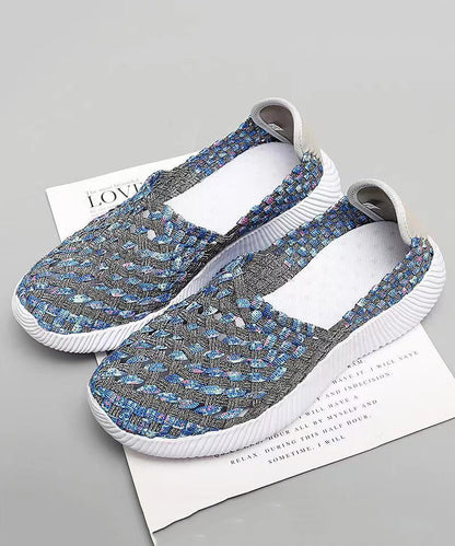 Purple Knit Fabric Flat Shoes Handmade Splicing