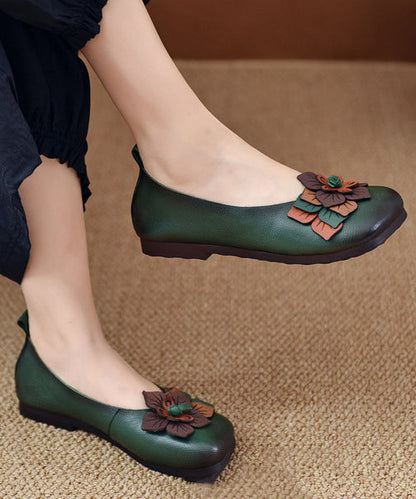Comfortable Green Cowhide Leather Splicing Flat Shoes