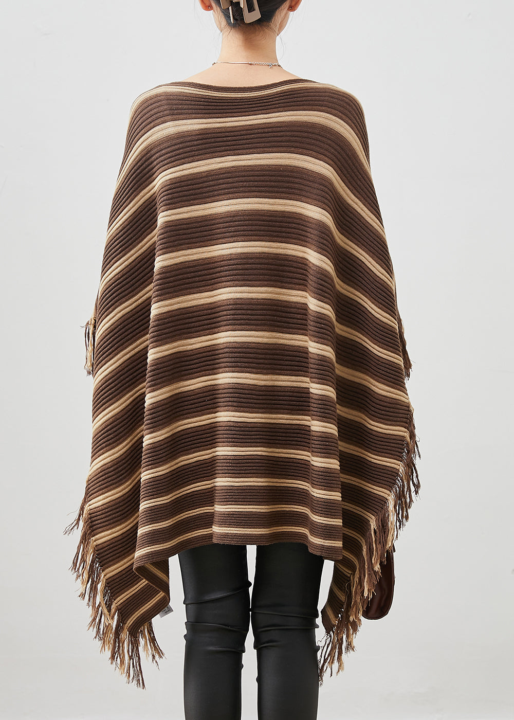 Khaki Striped Tasseled Knit Mini Dresses Spring